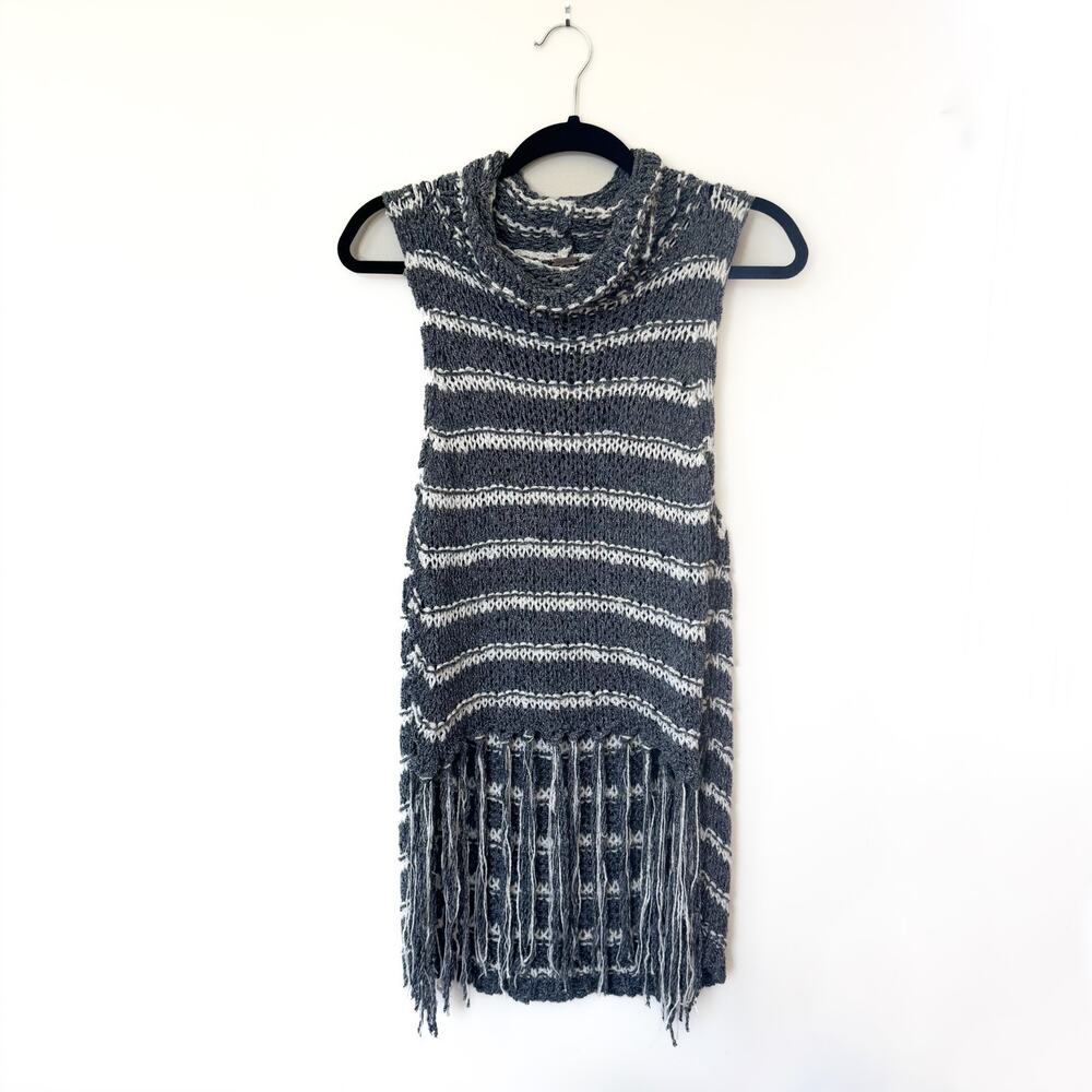 Free People Folksong Fringe Tunic Top Loose Knit Sleeveless Boho Relaxed Size S